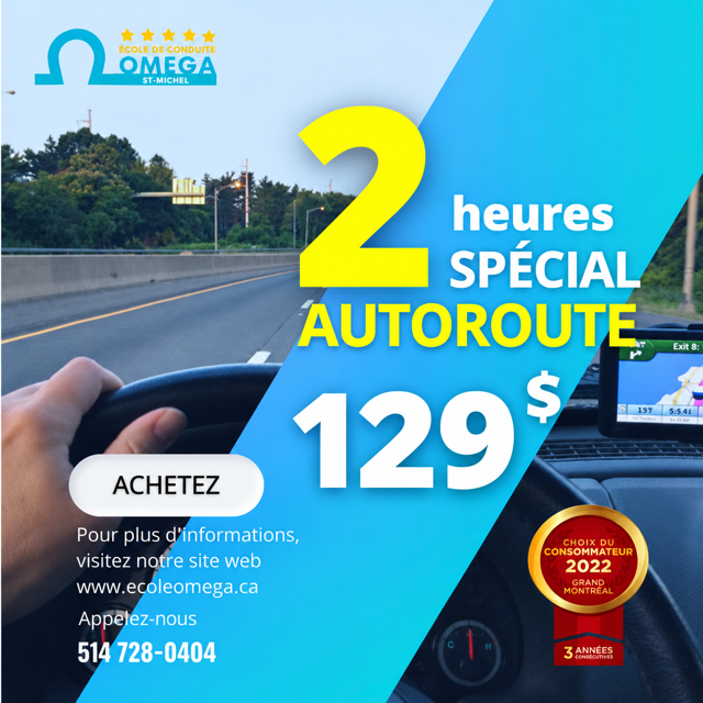 Cours de conduite sur autoroute à Montréal – séance de 2 heures